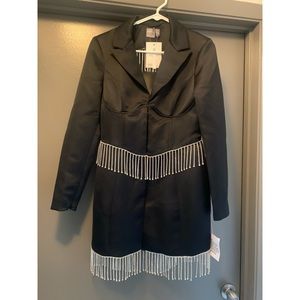 Open Back Long Sleeve Bodycon Blazer Dress